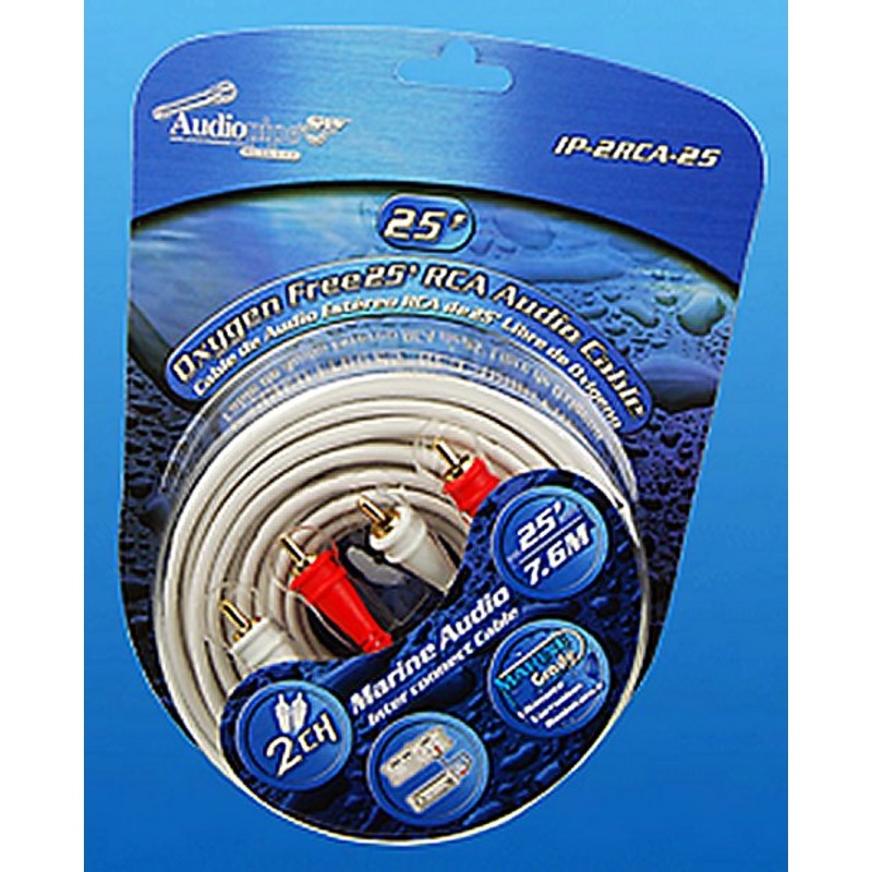 AUDIOPIPE MARINE OXYGEN FREE 25′ WHITE 2 CHANNEL RCA AUDIO CABLE