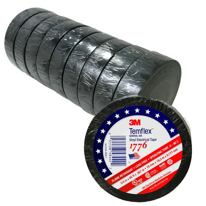 3M Temflex 1776 Black Electrical Tape – 3/4 x 60 ft – 1 to 50 Pack – Made in USA
