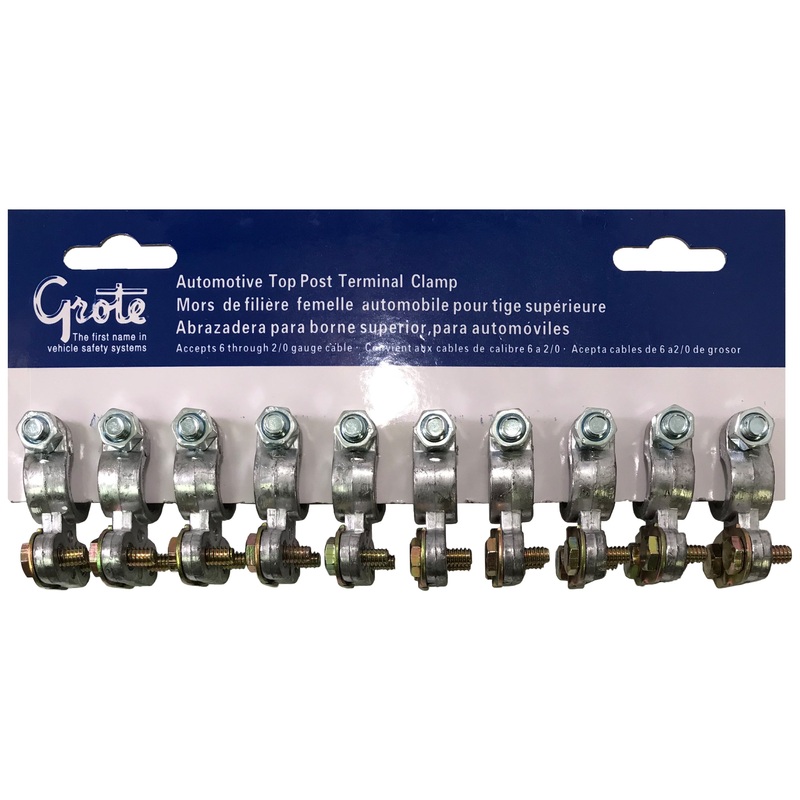Heavy Duty Top Post Battery Terminals – Fits 6 to 2/0 Gauge Wire – Card of 10