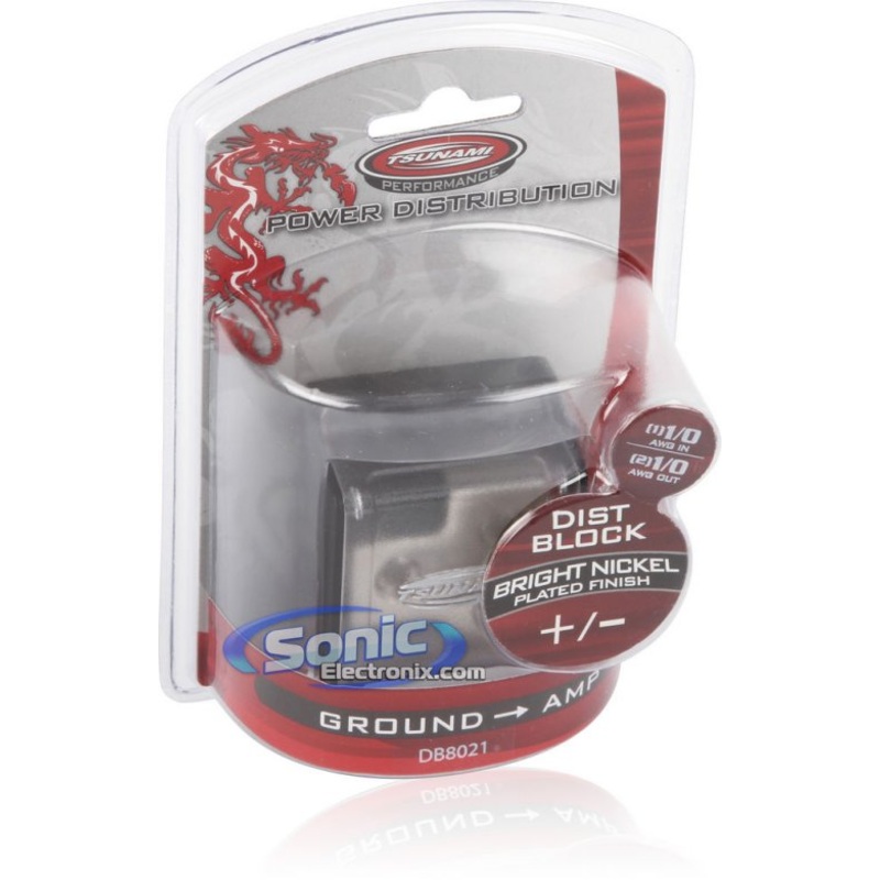 Tsunami Ground Distribution Block with One 1/0 Gauge In & Two 1/0 Gauge Out