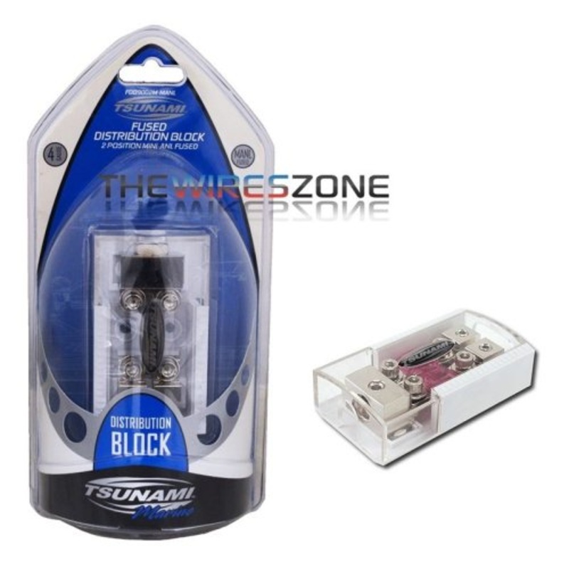 Tsunami Marine Fused Distribution Block 2 position mini ANL (1) 4 AWG input (2) 8 AWG Output