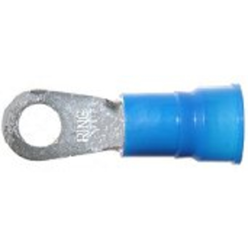 6 AWG Ring Terminal – Vinyl Insulated Blue 1/4 Stud – 10 or 100 Pack