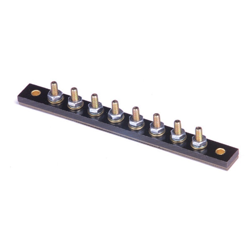 8-Stud Terminal Strips – Stud Type 30 AMP 12V DC #10-32 brass mounted on 5/8 centers