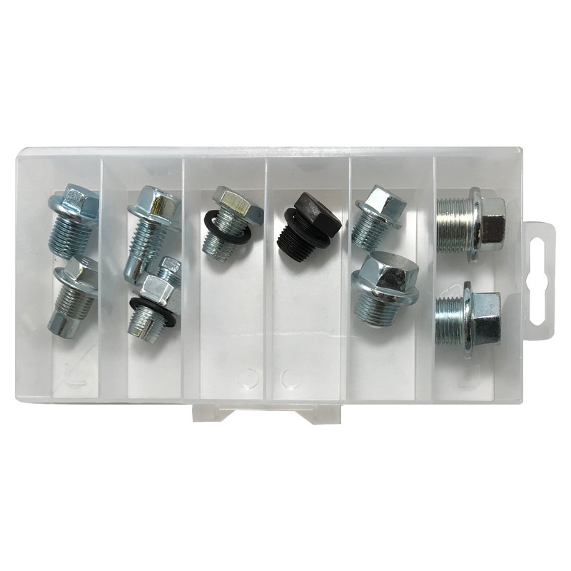 10 Piece Top 10 Oil Drain Plug & Fiber Gasket Assortment Kit