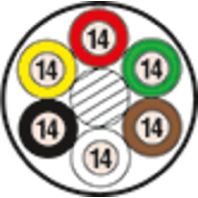 14/6 Trailer Wire – 100 FT Cable – WH RD GN BR BK YL