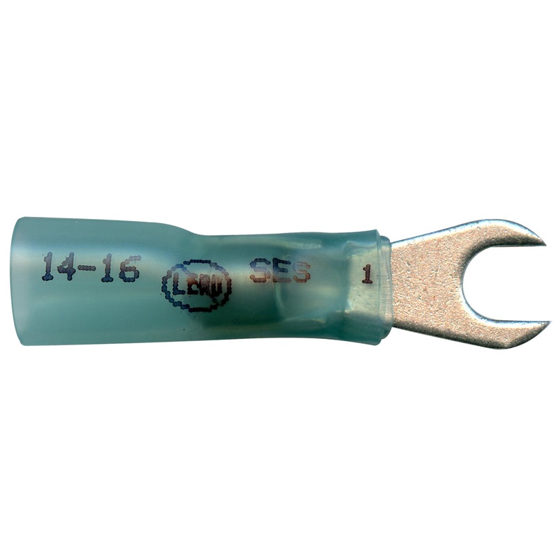 Elektralink Heat Shrink & Solder Blue Spade Terminal 16-14 Gauge #10 Stud – 10 to 500 Pack
