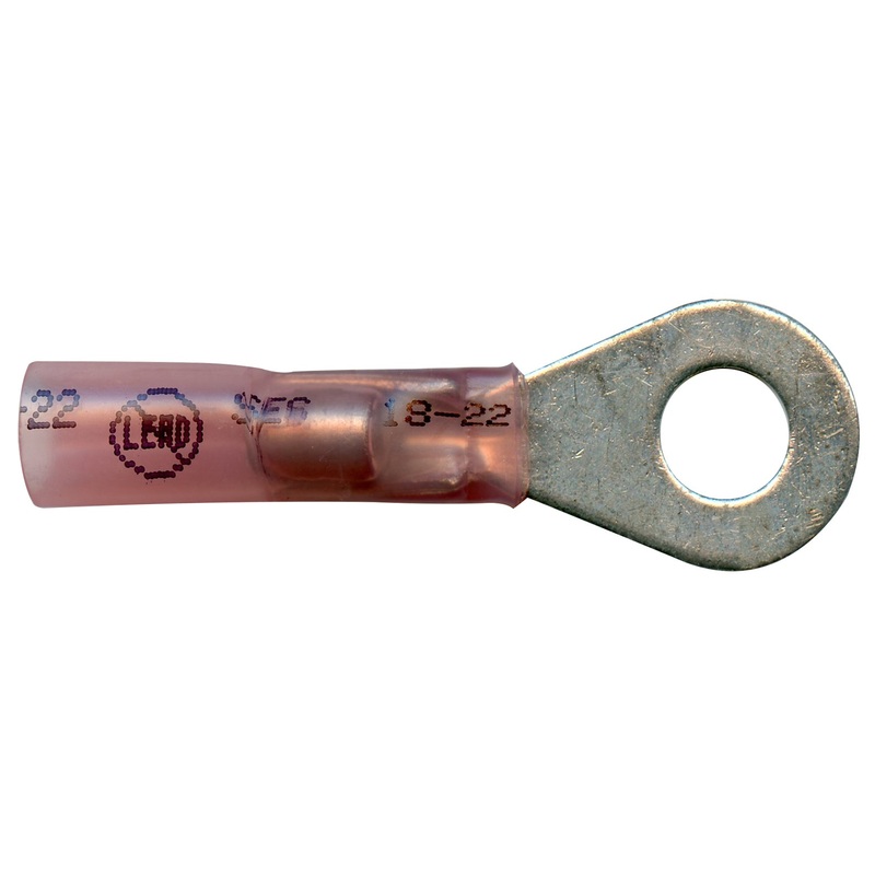 Elektralink Heat Shrink & Solder Red Ring Terminal 22-18 Gauge 1/4 Stud – 10 to 500 Pack