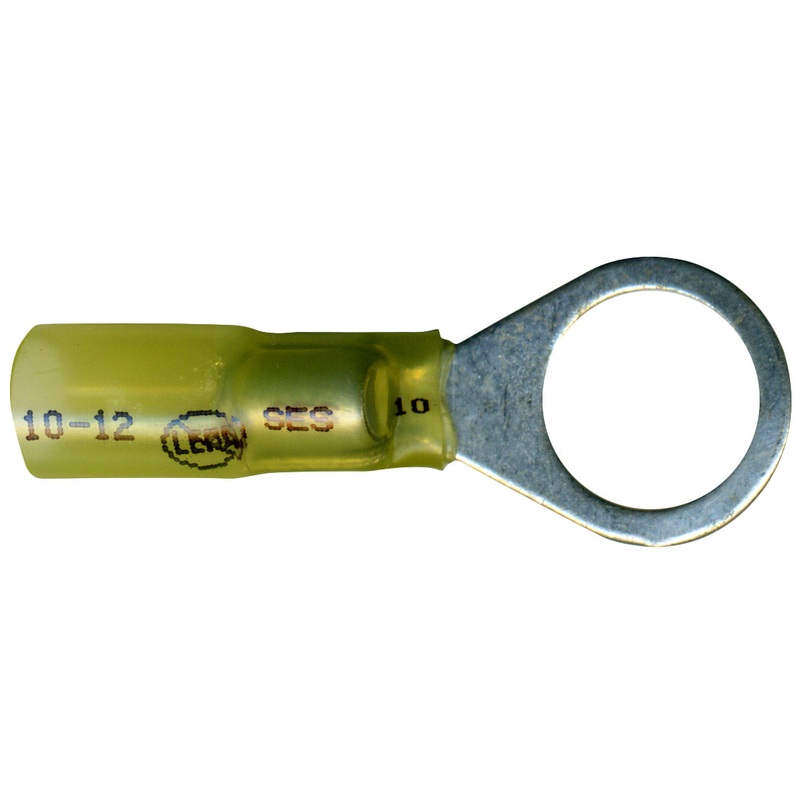 Elektralink Heat Shrink & Solder Yellow Ring Terminal 12-10 Gauge 1/2 Stud – 10 to 500 Pack