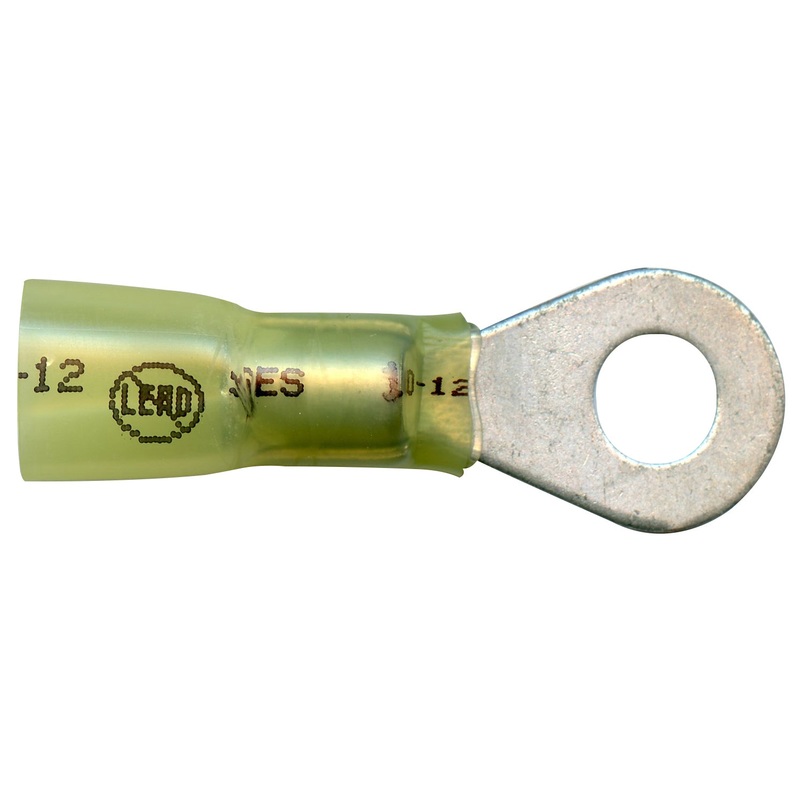 Elektralink Heat Shrink & Solder Yellow Ring Terminal 12-10 Gauge 1/4 Stud – 10 to 500 Pack