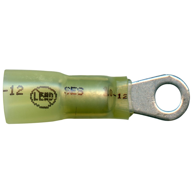 Elektralink Heat Shrink & Solder Yellow Ring Terminal 12-10 Gauge #10 Stud – 10 to 500 Pack