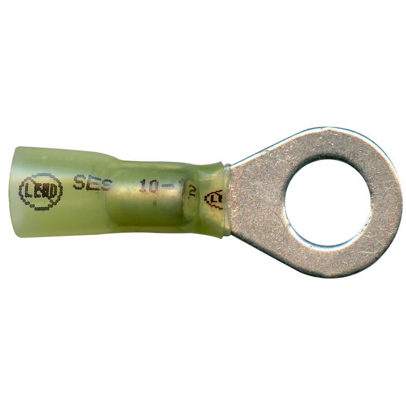 Elektralink Heat Shrink & Solder Yellow Ring Terminal 12-10 Gauge 3/8 Stud – 10 to 500 Pack