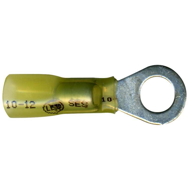 Elektralink Heat Shrink & Solder Yellow Ring Terminal 12-10 Gauge 5/16 Stud – 10 to 500 Pack