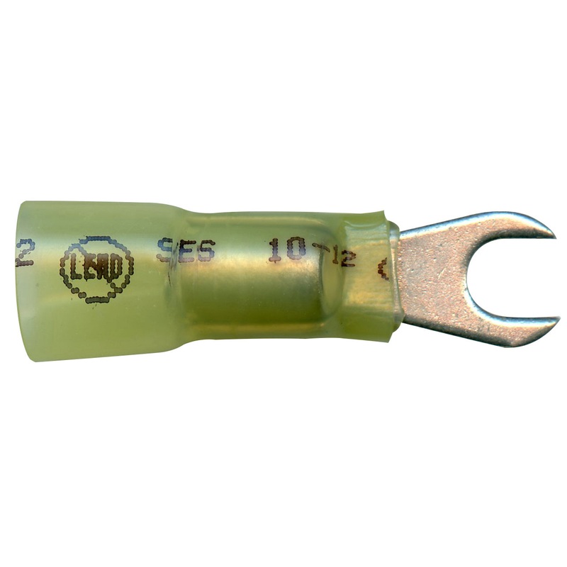 Elektralink Heat Shrink & Solder Yellow Spade Terminal 12-10 Gauge #10 Stud – 10 to 500 Pack