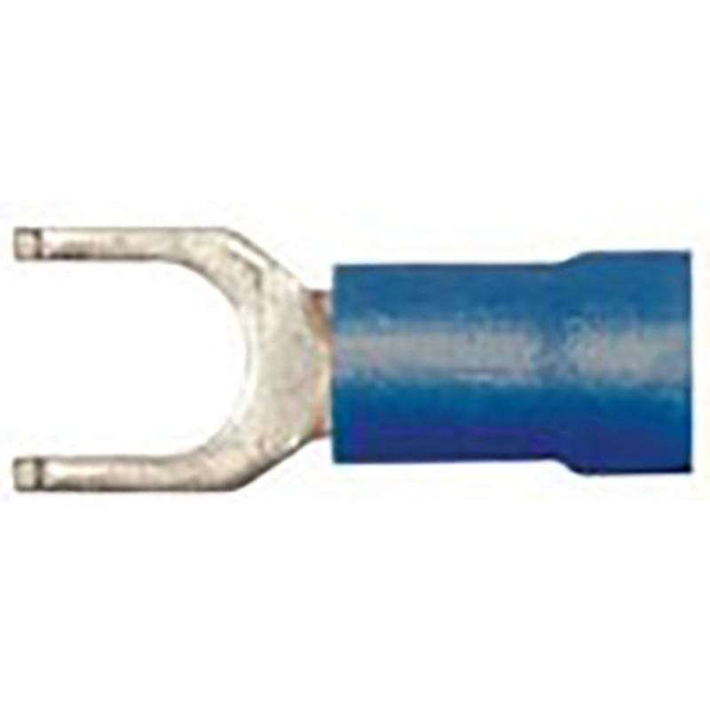 Vinyl Insulated Blue Flange Spade Terminal 16-14 Gauge #8 Stud – 100 Pack
