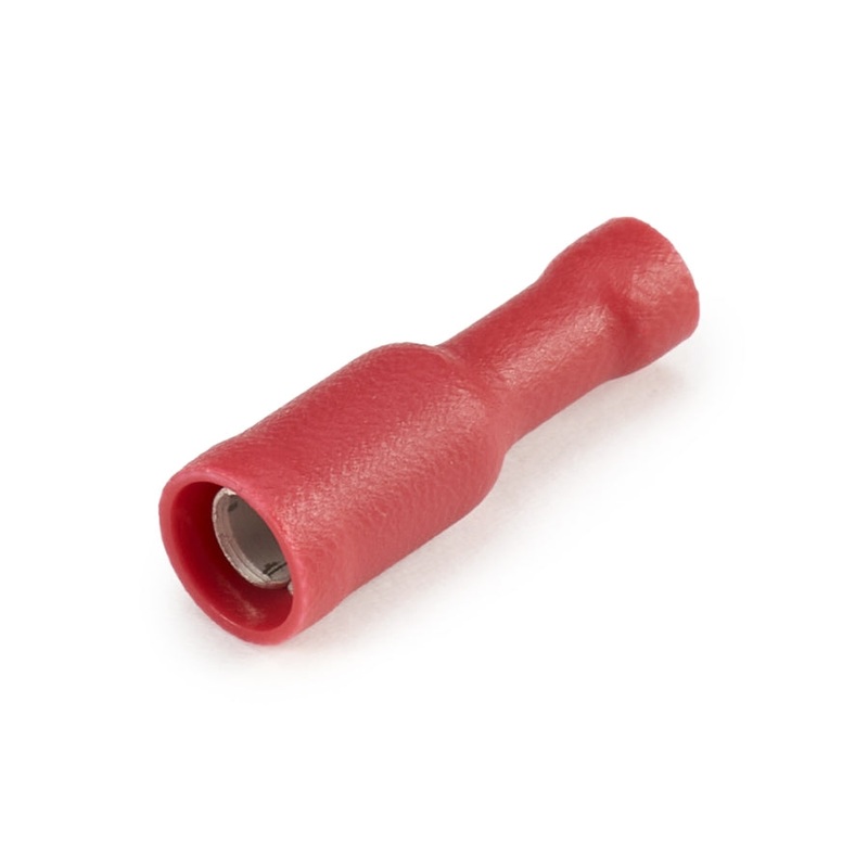 Vinyl Insulated Red Female Bullet Connector 22-18 Gauge .156 Tab – 100 or 200 Pack