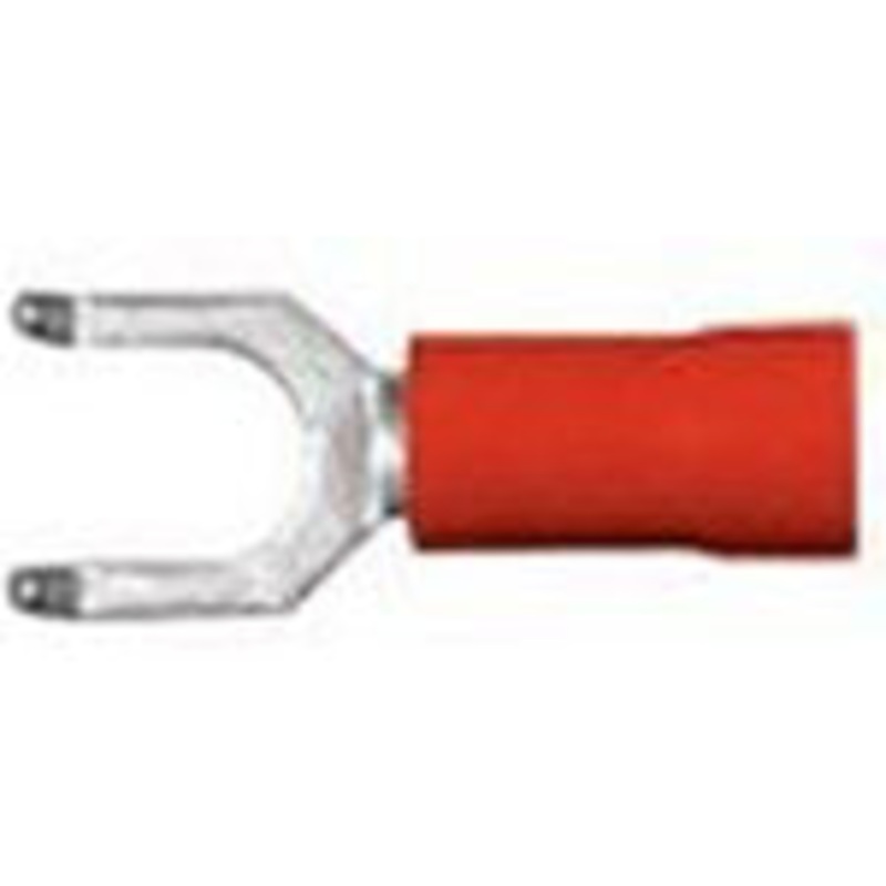 Vinyl Insulated Red Flange Spade Terminal 22-18 Gauge #6 Stud – 100 Pack