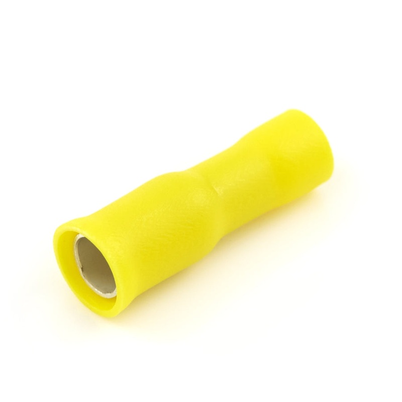 Vinyl Insulated Yellow Female Bullet Connector 12-10 Gauge .195 Tab – 100 Pack