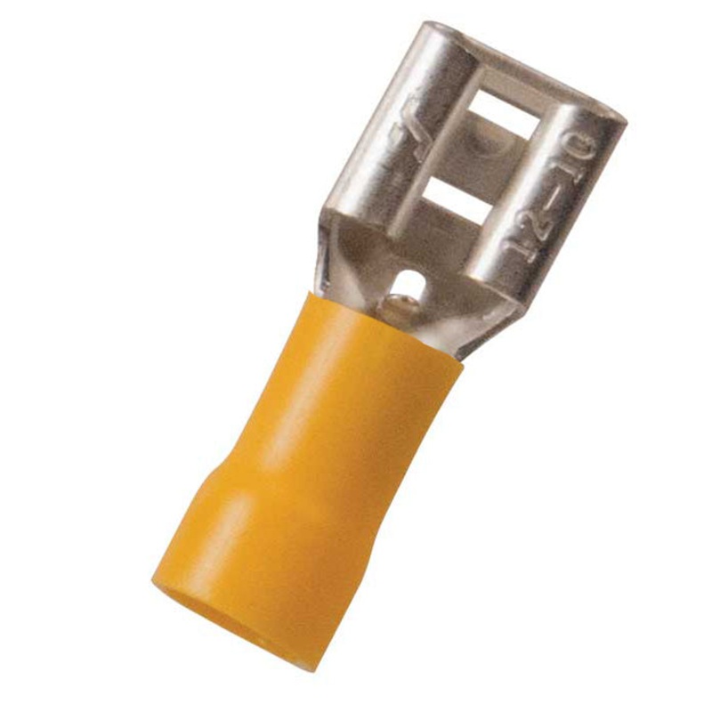 Vinyl Insulated Yellow Female Quick Disconnect Connector 12-10 Gauge .375 Tab – 100 Pack