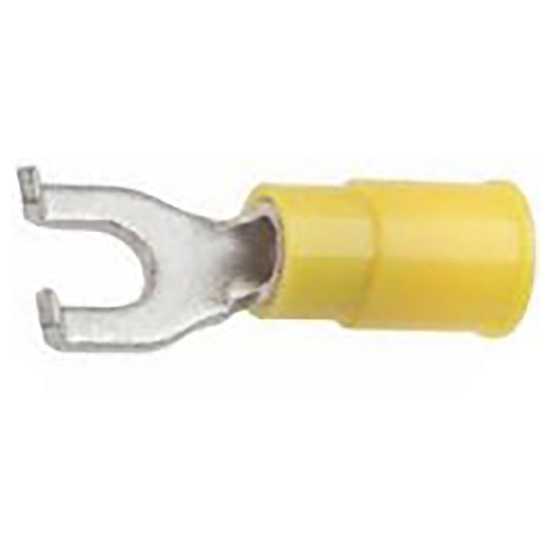Vinyl Insulated Yellow Flange Spade Terminal 12-10 Gauge #10 Stud – 100 Pack