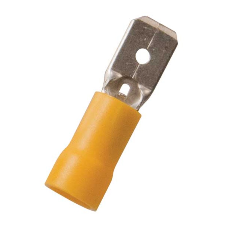 Vinyl Insulated Yellow Male Quick Disconnect Connector 12-10 Gauge .250 Tab – 100 Pack