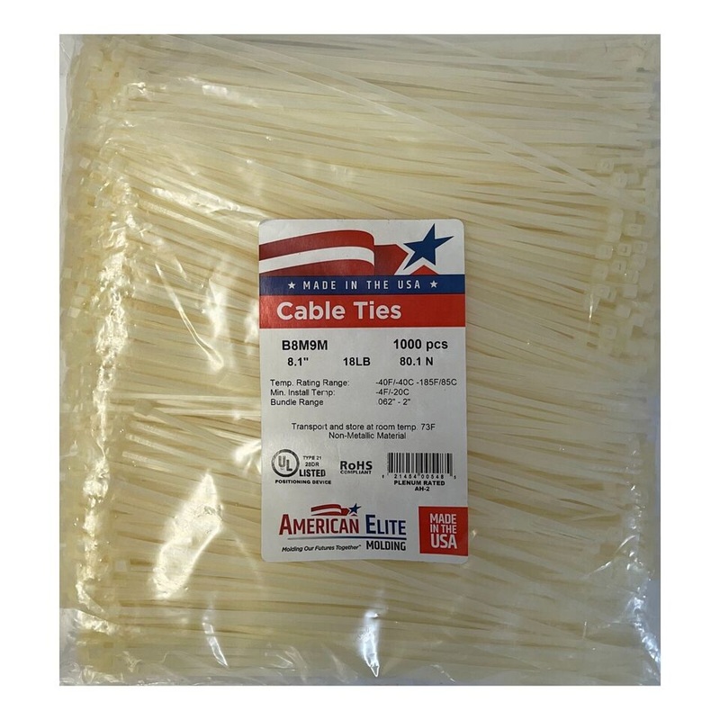 Natural 8 Inch Nylon Cable Wire Wrap Zip Ties 18 LBS UV Resistant – Pack of 1000 – Made in the USA