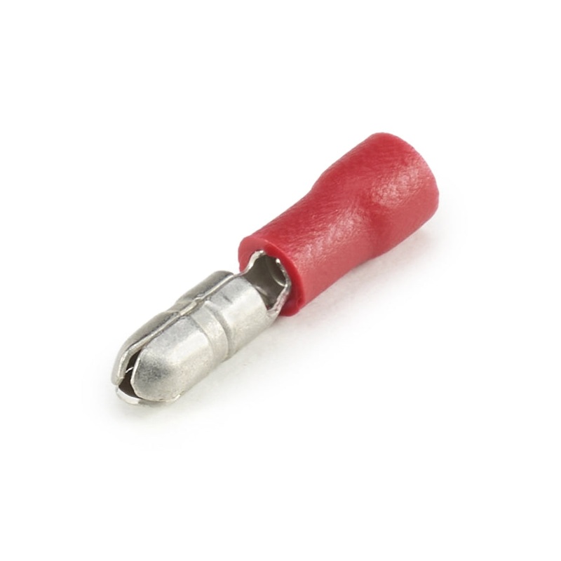 Vinyl Insulated Red Male Bullet Connector 22-18 Gauge .156 Tab – 100 Pack