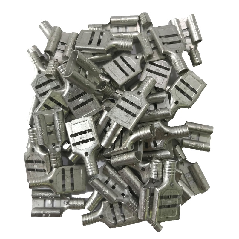 12-10 AWG Non-Insulated Female Quick Disconnect Terminals – .375 Tab Tin-Plated Copper – 100 or 1000 Pack – Made in USA