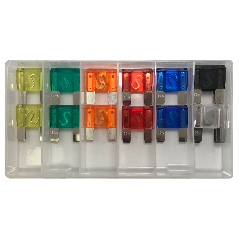 14 Piece Large 32 Volt Maxi Blade Fuse Assortment Kit – 20A to 80 AMP