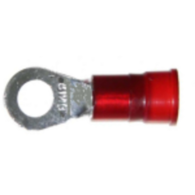 8 AWG Red Ring Terminals – Vinyl Insulated – 1/4 Stud – 10 or 100 Pack