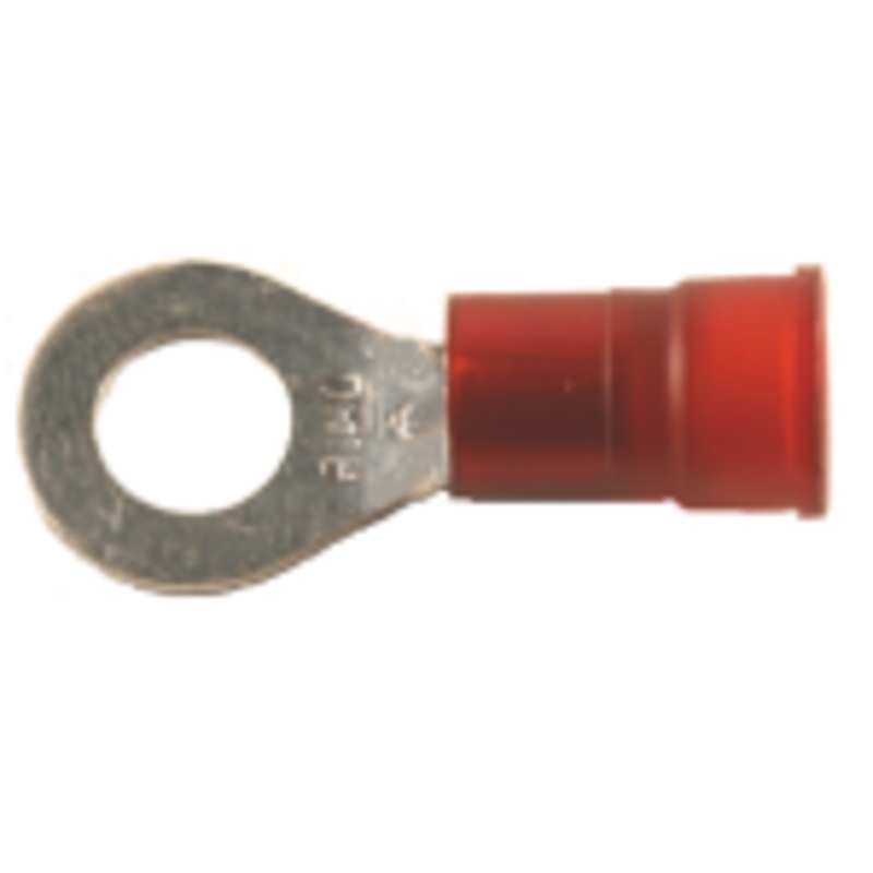 8 AWG Red Ring Terminals – Vinyl Insulated – 5/16 Stud – 10 or 100 Pack