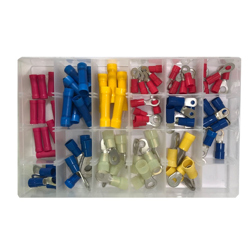 80 Piece Large Gauge Vinyl Insulated Ring Terminal & Butt Connector Assortment Kit