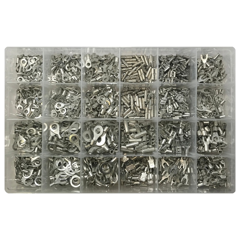 Non-Insulated Wire Terminal Connector Assortment Kit – 1200 Pieces – Made in USA