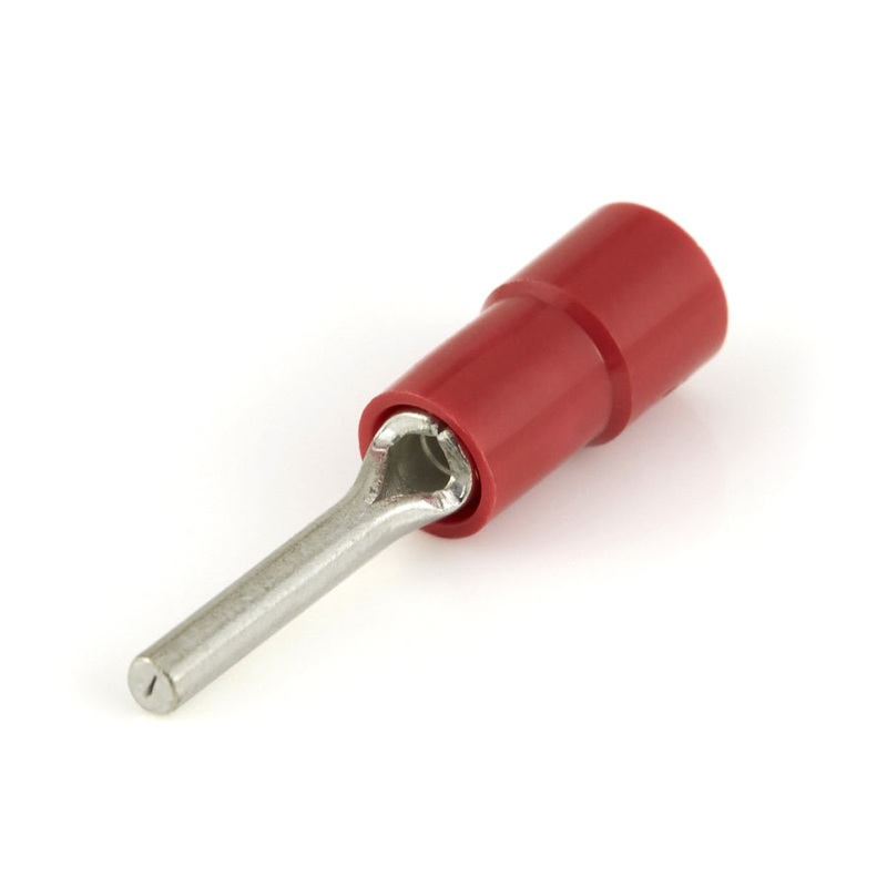 Vinyl Insulated Red Funnel Entry Pin Terminal Connector 22-18 Gauge – 100 Pack