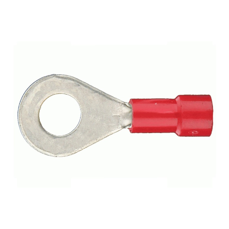 Vinyl Insulated Red Ring Terminal 8 Gauge #10 Stud – 10 or 100 Pack