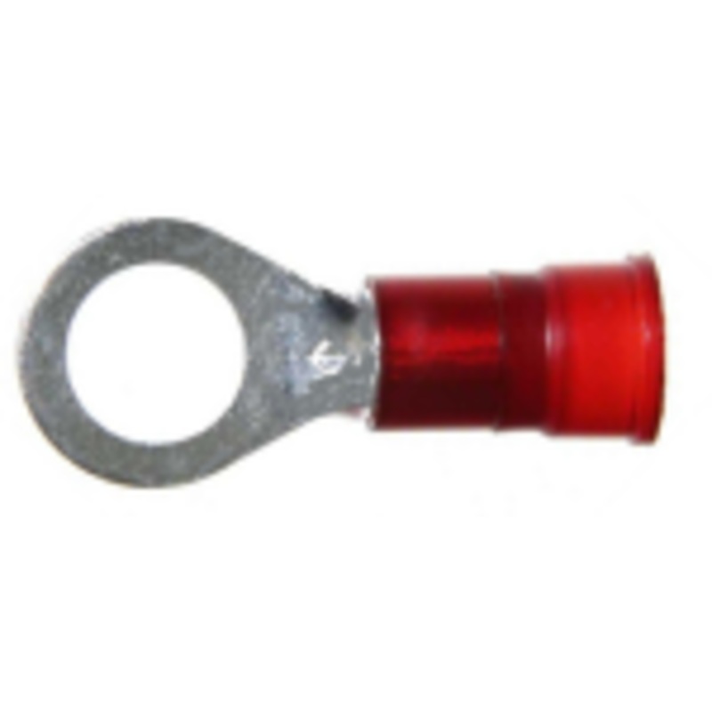 Vinyl Insulated Red Ring Terminal 8 Gauge 3/8 Stud – 10 or 100 Pack