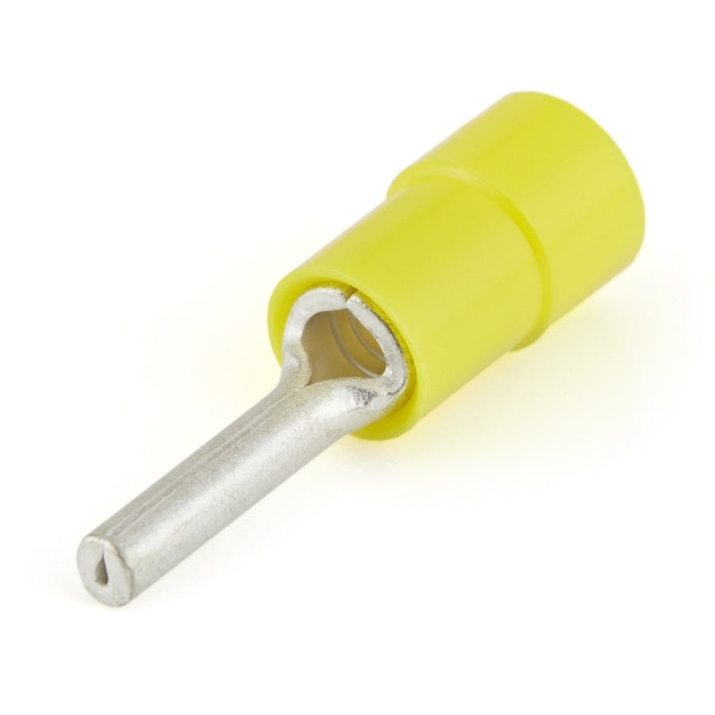 Vinyl Insulated Yellow Funnel Entry Pin Terminal Connector 12-10 Gauge – 100 Pack