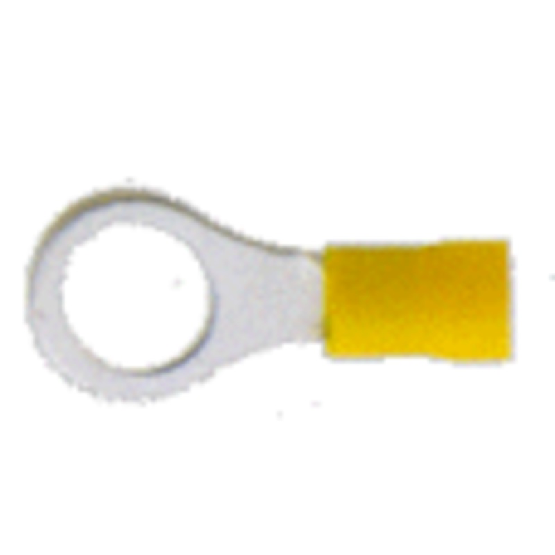 Vinyl Insulated Yellow Ring Terminal 12-10 Gauge 3/8 Stud – 100 Pack