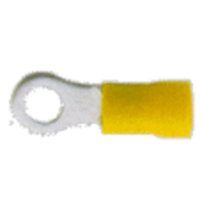 Vinyl Insulated Yellow Ring Terminal 12-10 Gauge #6 Stud – 100 Pack