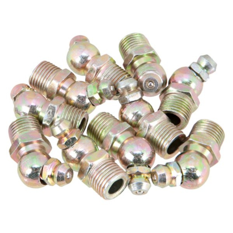 Short 45 Degree Grease Fitting – 1/8 NPT x -27 SAE – 10 Pack
