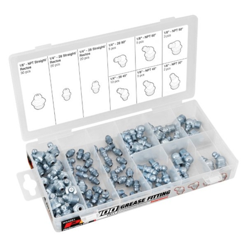 Standard Grease Fitting 1/8 & 1/4 SAE Assortment Kit – 100 Pieces