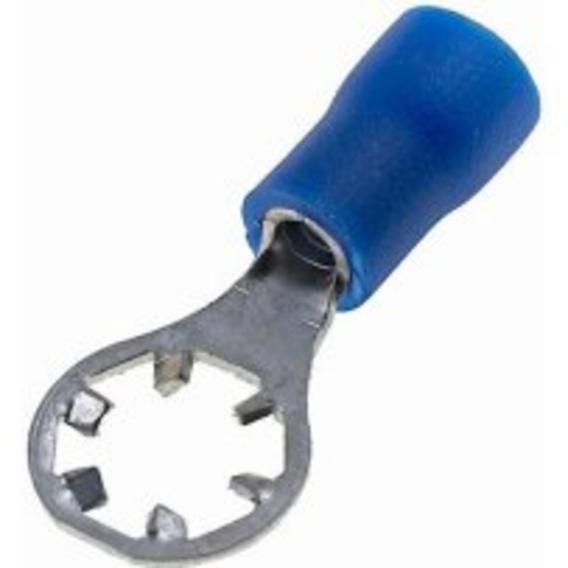Vinyl Insulated Blue Star Locking Ring Terminal 16-14 Gauge #10 Stud – 100 Pack