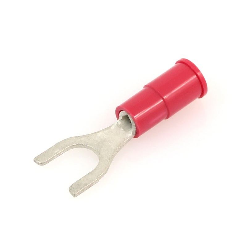 Vinyl Insulated Red Spade Terminal 22-18 Gauge #10 Stud – 100 or 300 Pack
