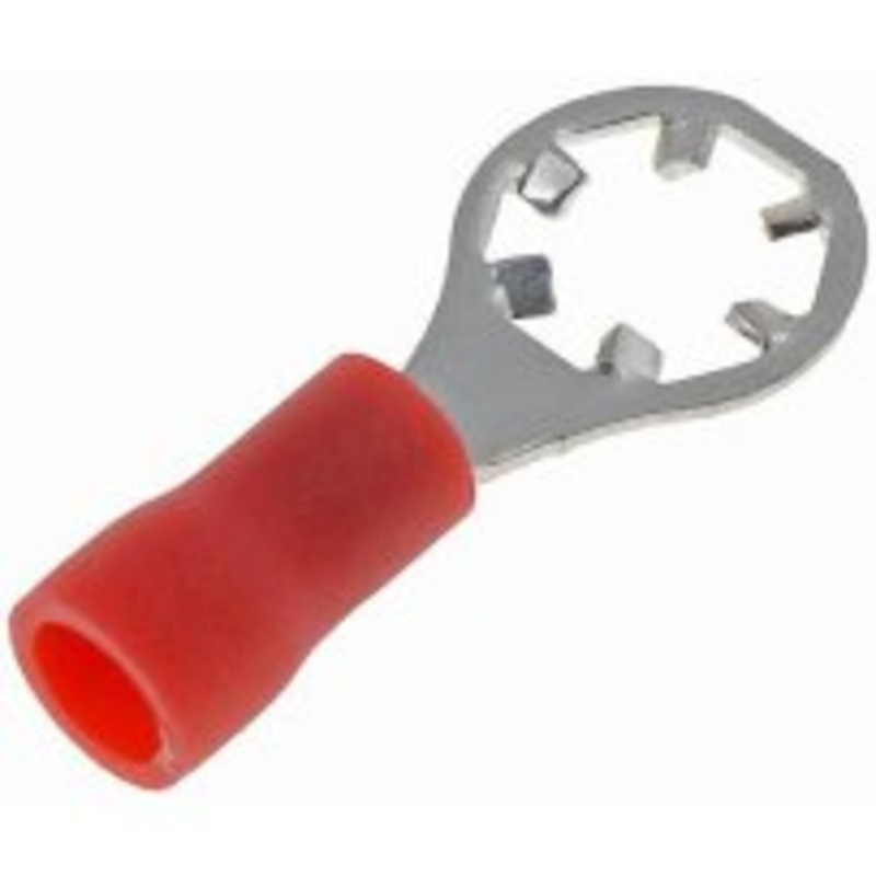 Vinyl Insulated Red Star Locking Ring Terminal 22-18 Gauge #8 Stud – 100 Pack