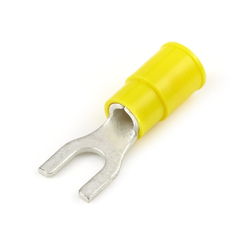 Vinyl Insulated Yellow Spade Terminal 12-10 Gauge 1/4 Stud – 100 or 200 Pack