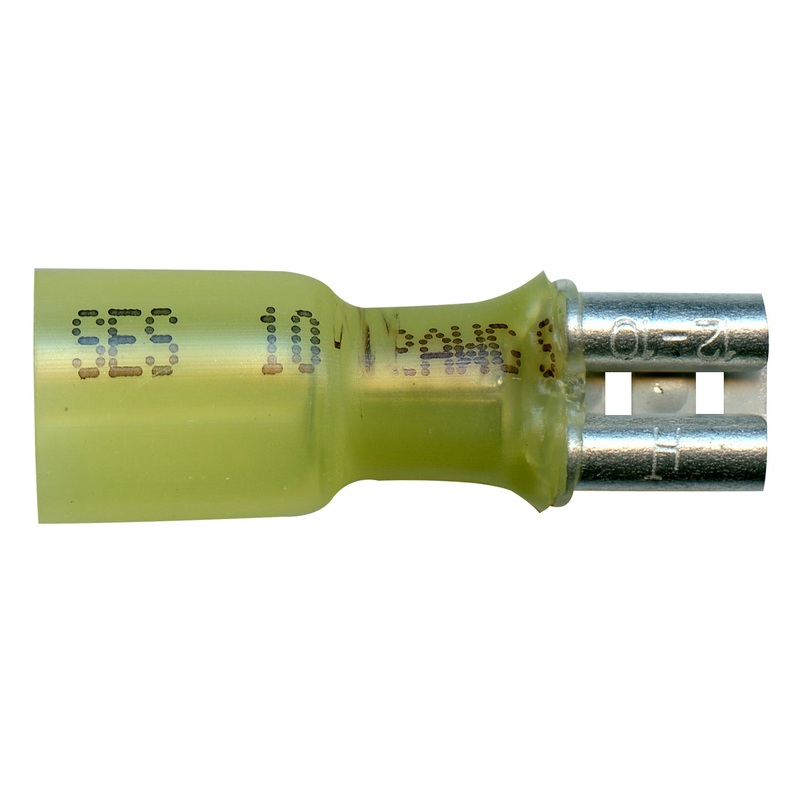 12-10 AWG Yellow Female Quick Disconnect – Heat Shrink & Crimp .250 Tab – 10 to 500 Pack