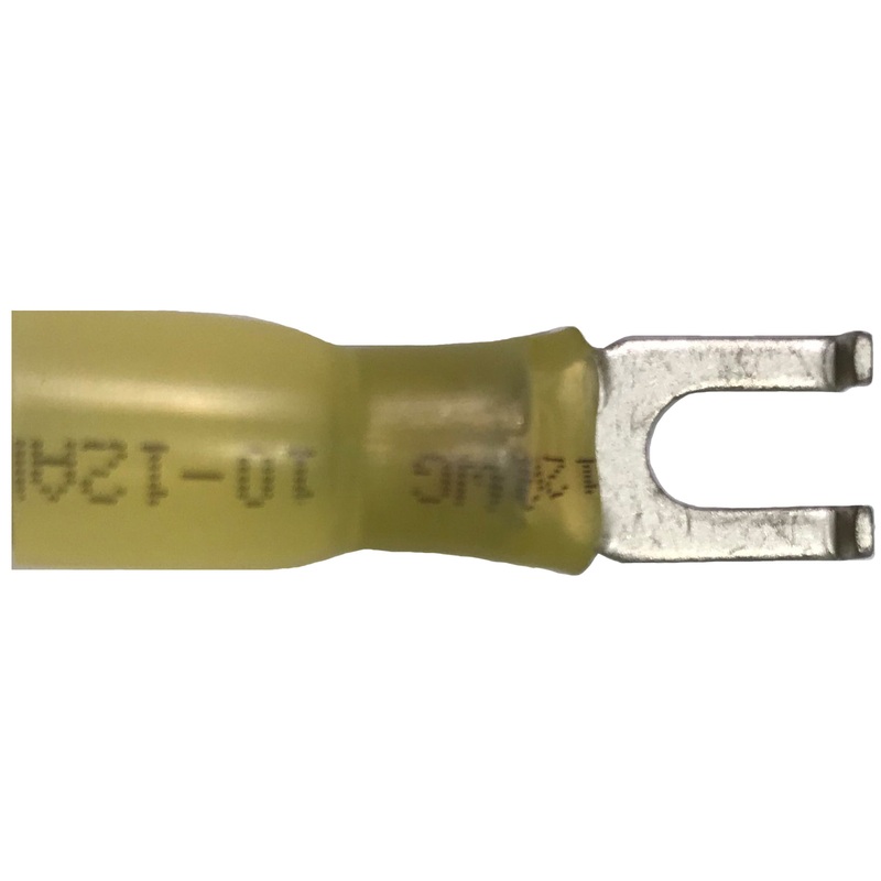 12-10 AWG Yellow Flange Spade Terminal – Heat Shrink & Crimp – #10 Stud – 10 to 500 Pack