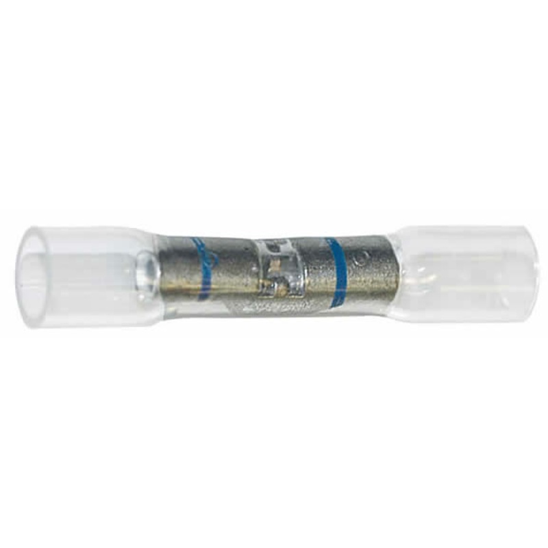 16-14 AWG Blue Heat Shrink Butt Connectors – Clear Crimp Terminals – 10 to 500 Pack – Made in USA