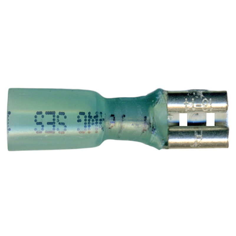 16-14 AWG Blue Heat Shrink & Crimp Female Quick Disconnect – .250 Tab – 10 to 500 Pack