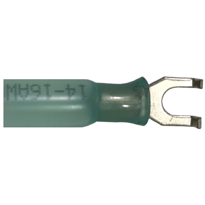 16-14 AWG Blue Heat Shrink & Crimp Flange Spade Terminal – #10 Stud – 10 or 500 Pack