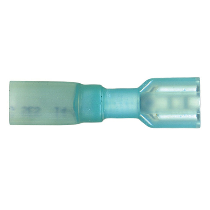 16-14 AWG Blue Heat Shrink & Crimp Fully Insulated Female Quick Disconnect – .250 Tab – 10 to 500 Pack